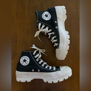 Women’s Converse All Star Black and White Lugged Heel High Top Sneakers Size 8.5